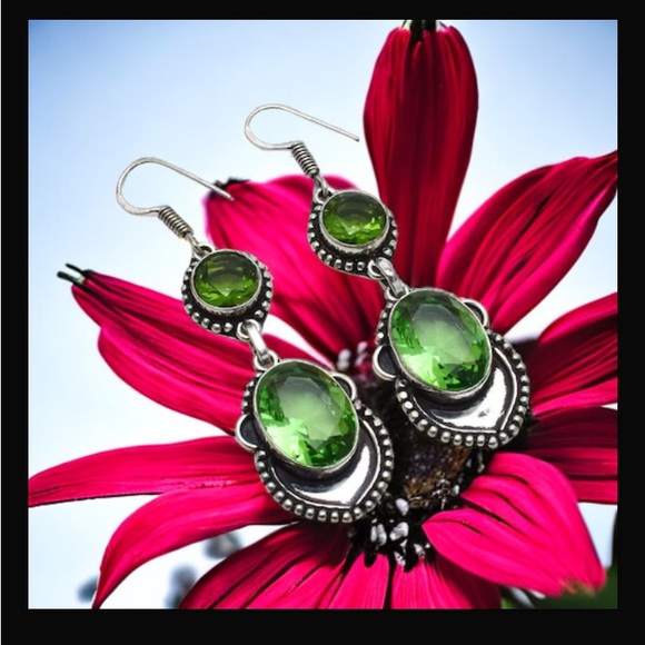 Peridot Handcrafted Drop Dangle Hook Style Earrings 2.4" Long Made In India New - Picture 8 of 16